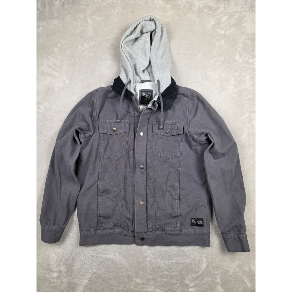 Vans AV Anthony Van Engelen Jacket Mens Small Gray Hooded Corduroy Collar Canvas